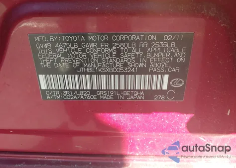 2011 Lexus Gs 350 z USA, uszkodzony, nr VIN JTHBE1KSXB0053241